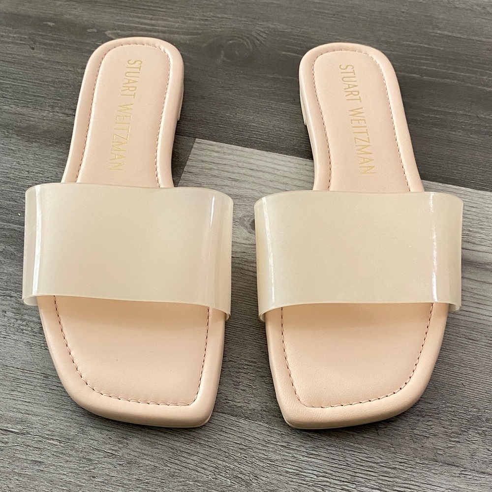 Stuart Weitzman Summer Slide Sandal Leather Jelly Strap Rosewater Square Toe 11